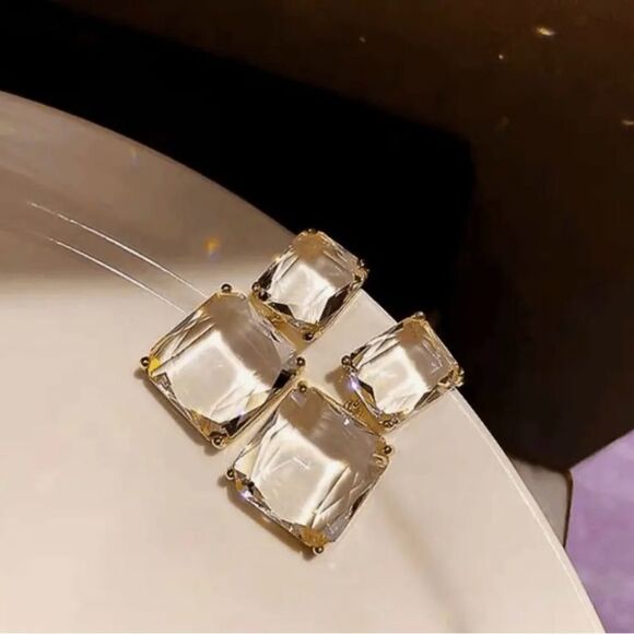 💛 NEW double dangle square crystal earrings 💛 - Picture 2 of 5